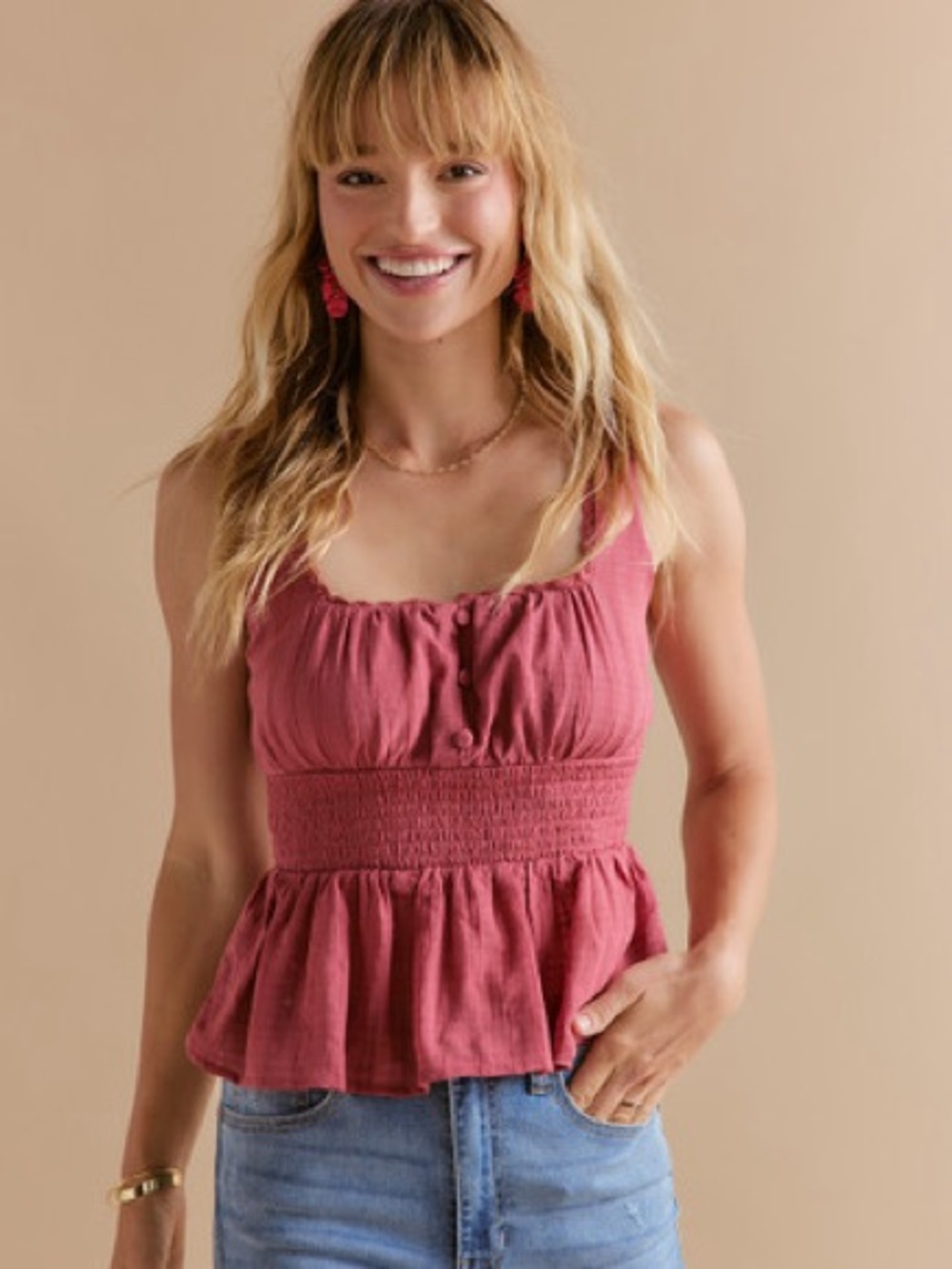 NWT Francesca's Collections Mi Ami Mauve Smocked Peplum Tank Size XL